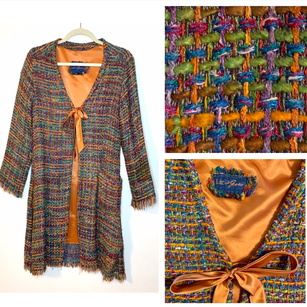 Vintage Liz & Jane Multicolor Long Tweed Cardigan